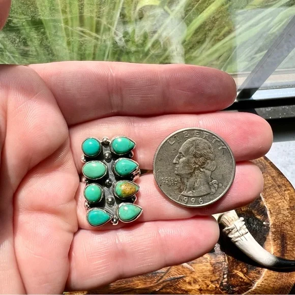 925 Sterling Silver Kingman Turquoise Rectangle Cluster Ring Sz 8 • Southwestern - Picture 9 of 10